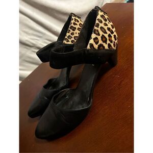 Sesto meucci black hair calf ankle strap heels size